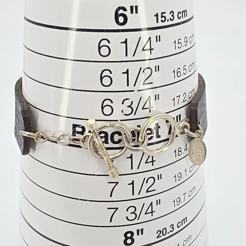 SPIRIT LALA Bracelet Floral‎ Design Purple & Gold Leather Band Resin Toggle 7